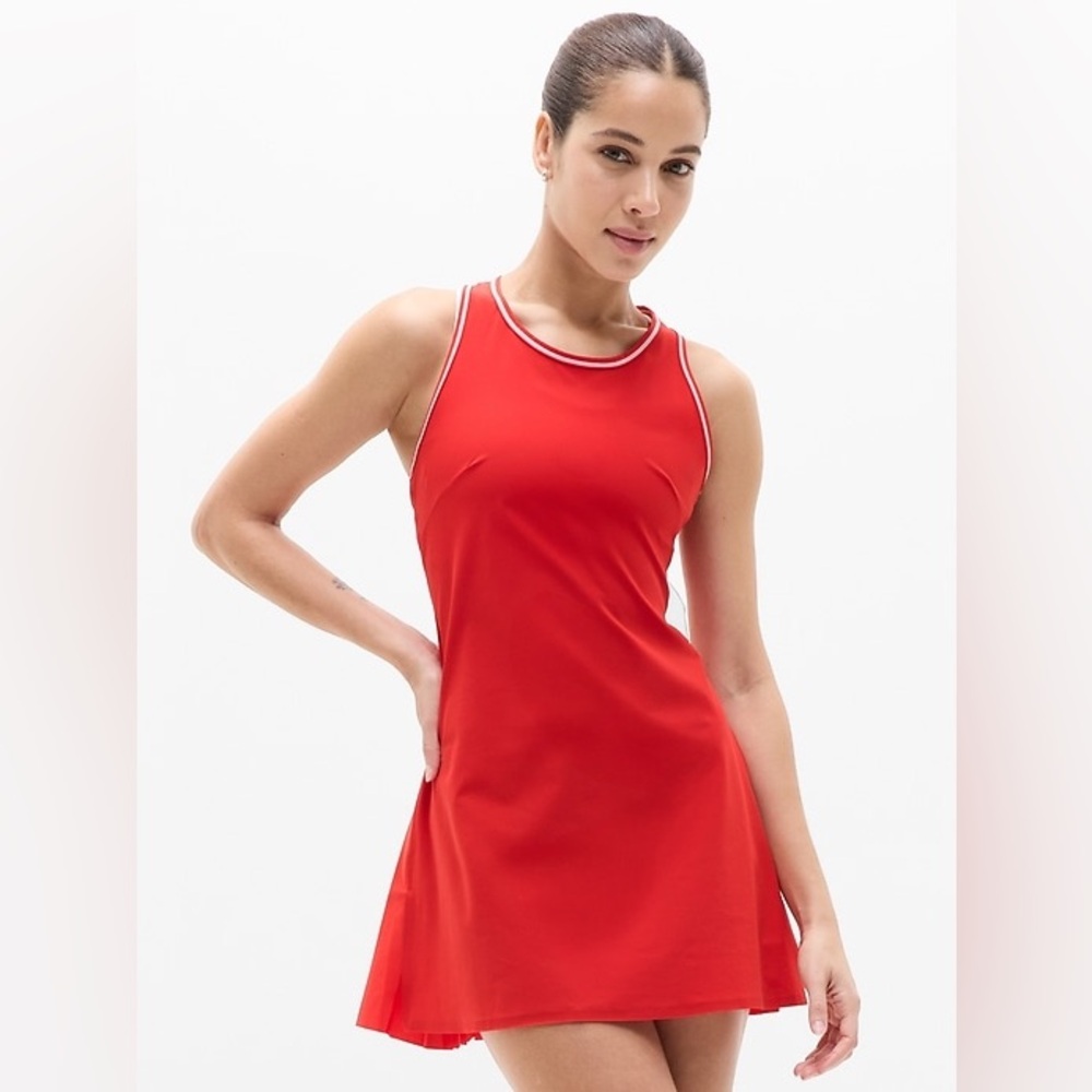 ATHLETA, Match Point Pleated Dress, small, red